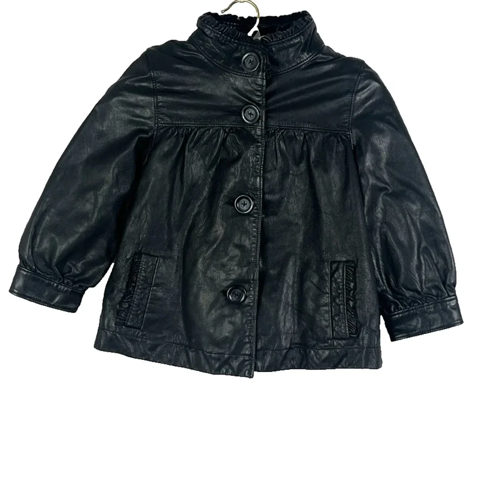GAP Kids Black Goat Leather Jacket Girl's Size M (8)